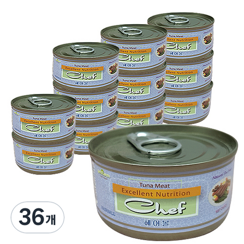 쉐프 고양이캔 참치 + 헤어볼 80g, 참치 + 헤어볼 혼합맛, 36개