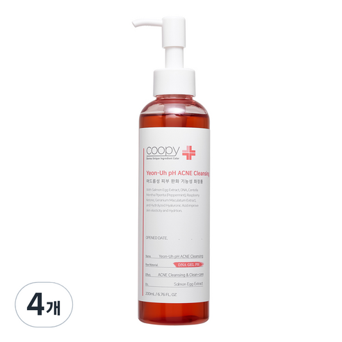 쿠피 연어 PH 아크네 클렌징 젤, 200ml, 4개