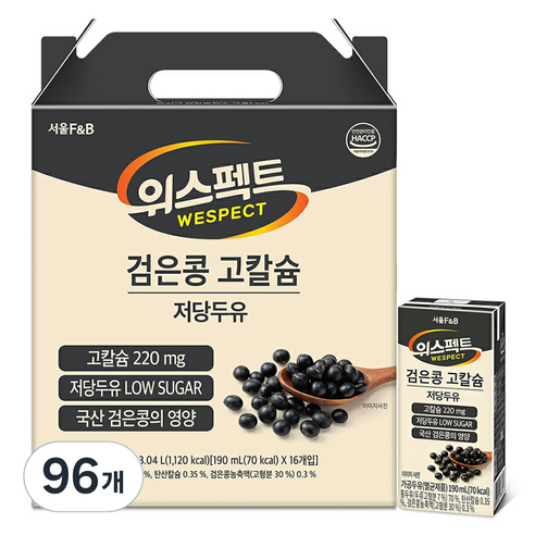 위스펙트 검은콩 고칼슘 저당두유, 190ml, 96개
