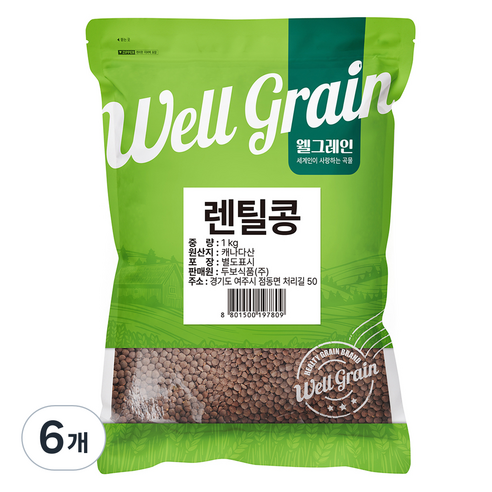 웰그레인 렌틸콩, 1kg, 6개