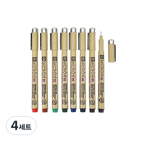 PIGMA MICRON 05 젤잉크펜 8p세트, Black, Sepia, Blue Black, Blue, Hunter Green, Green, Burgundy, Red, 4세트