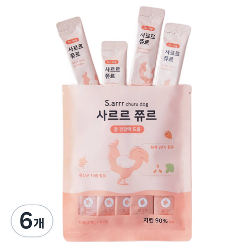 동원아르르 사르르 쮸르 독 짜먹는 간식 장건강 10p, 치킨, 100g, 6개