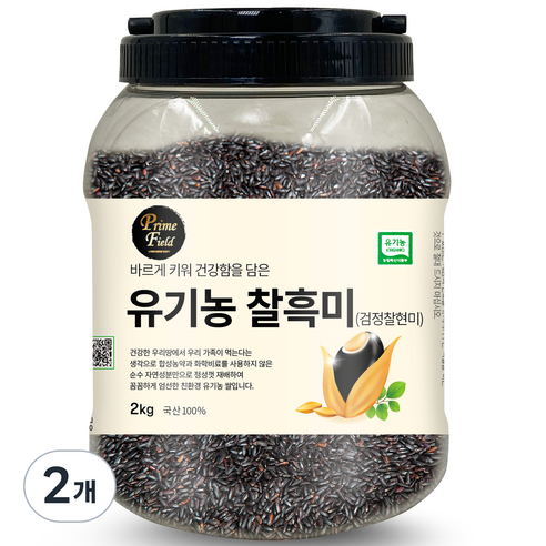 Prime Field 유기농 찰흑미 (검정찰현미), 2kg, 2개
