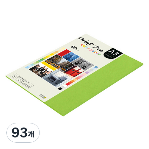 종이문화 프린트프로 얇은 칼라복사지 No 10 후레쉬그린 80g, A3, 93개