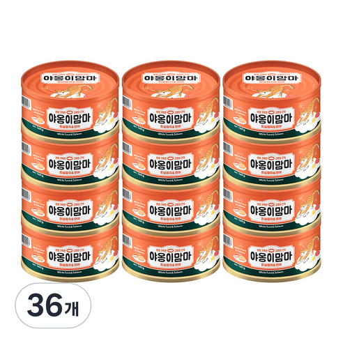 인터펫코리아 야옹이맘마 고양이 간식캔 160g, 흰살참치 + 연어 혼합맛, 36개
