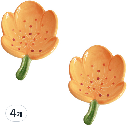 블럭마트 세라믹 꽃잎 비누트레이 TYPE2, 오렌지, 4개