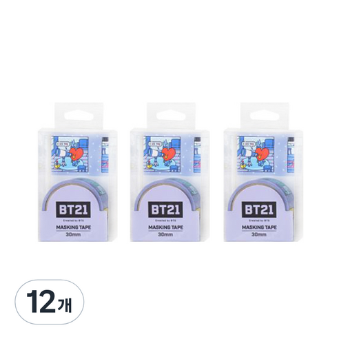 라인프렌즈 BT21 마스킹테이프 30mm, 퍼플, 12개