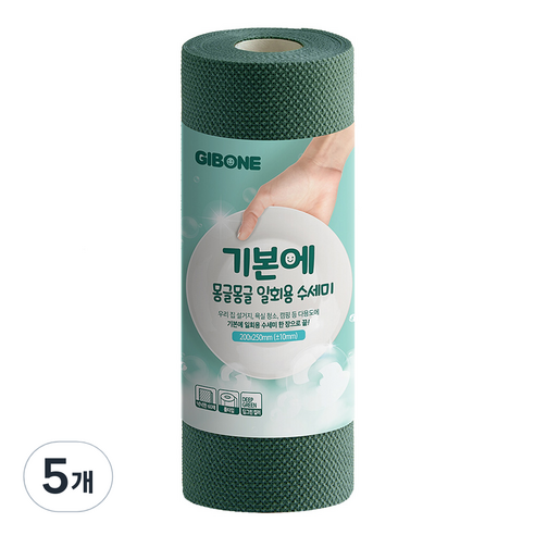 기본에 몽글몽글 일회용 수세미, 딥그린, 5개