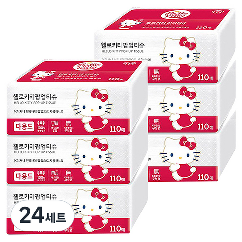 헬로키티 팝업 천연펄프 미용티슈 3겹 레드 3p, 110매, 24세트