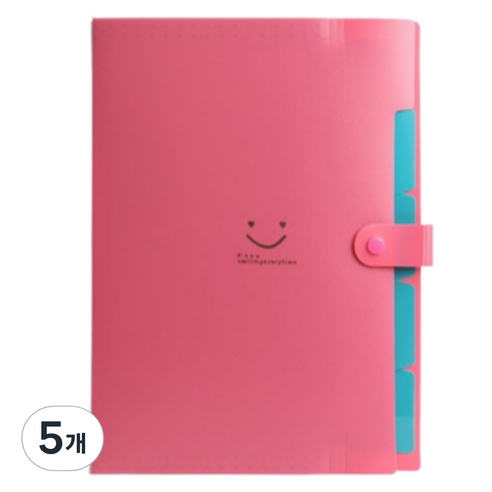 아스터 5칸 아코디언 파일 정리함 바인더, 진핑크, 5개