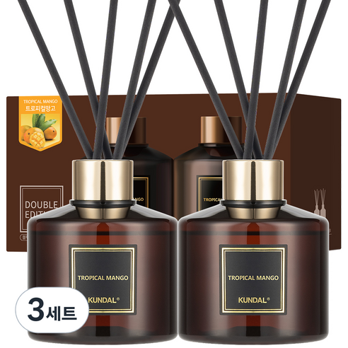 쿤달 퍼퓸 디퓨저 200ml 2개 + 섬유스틱 10개, 트로피컬망고향, 3세트