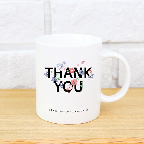 핸드팩토리 블루밍 플라워 머그컵 THANK YOU, 화이트