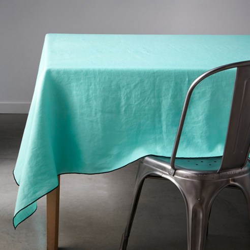 AM.PM. 바이어스 린넨 F665290 테이블보, turquoise blue + black, 150 x 250 cm