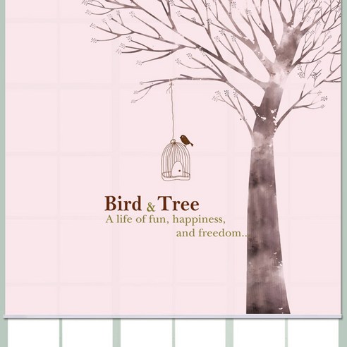 스코홈 북유럽 감성 롤 스크린, Tree&Bird (핑크)
