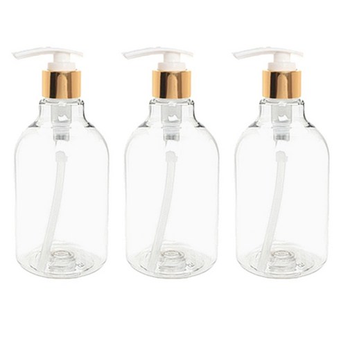 병도매닷컴 화장품용기 350ml DN350 + 펌핑 디스펜서 세트, 투명+골드, 3개