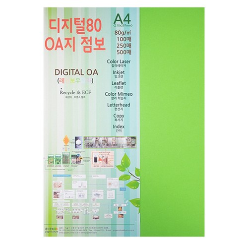 종이문화 디지털80 OA지 10 후레쉬그린, A4, 100매