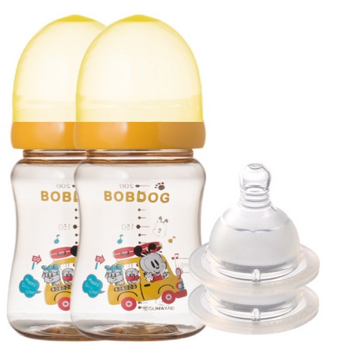 리틀밥독 PPSU 유꼭지젖병 200ml 젖꼭지 2개입, 4단계(6개월 이상), 옐로우