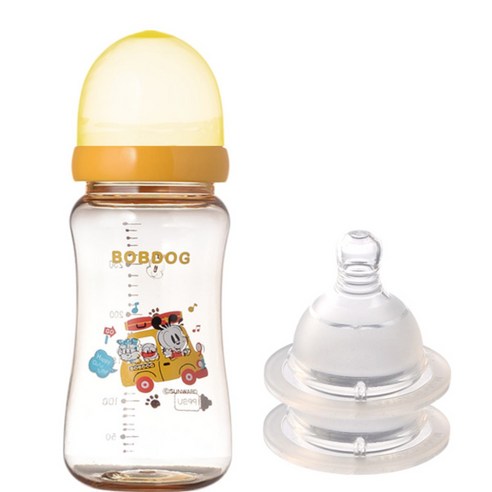 리틀밥독 PPSU 유꼭지젖병 300ml 젖꼭지 2개입, 2단계(0~3개월), 옐로우