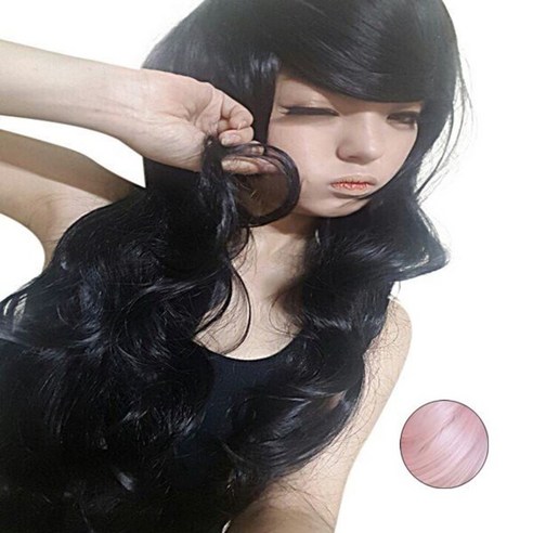 데일리가발 하라주쿠 코스프레 애니메이션 가발 패션 가발 긴 곱슬 머리 색 가발, 9 핑크, 1개