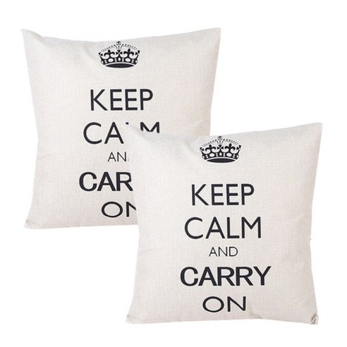 블럭마트 북유럽풍 쿠션커버 2개, KEEP CALM AND CARRY ON 화이트