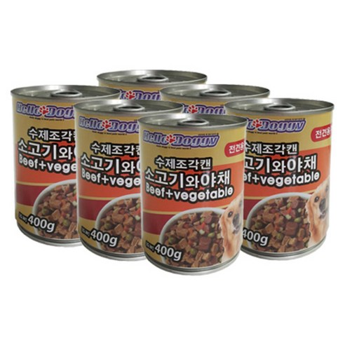 헬로도기 수제조각 주식 캔 400g, 소고기와 야채, 6개입