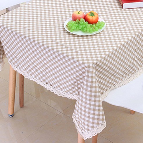 블럭마트 심플 사각패턴 식탁보 앤 식탁매트, 브라운, 6인용 (180 x 140 cm)