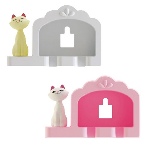 리버그린 러블리 흡착칫솔걸이, 핑크, 화이트(옐로우고양이), 2개입