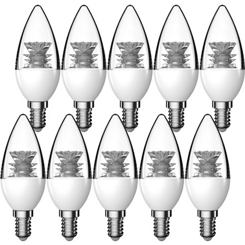 우리조명 장수 LED 촛대구 전구 투명 5W 14베이스, 주광색, 10개입