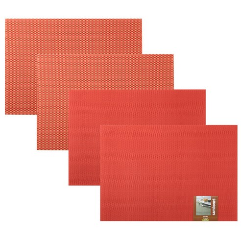 삼보넷 식탁매트 4p 세트, 코랄 레드, 핑크오렌지, 42 x 33 cm