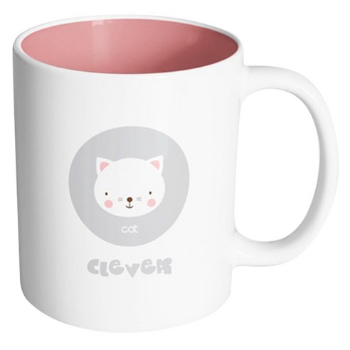 핸드팩토리 애니멀 페이스 고양이 머그컵, 내부 파스텔 핑크, 1개