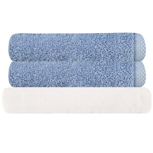 송월타월 피안느타월 40수 170g 2p + 모던바스타월, 피안느타월 (파랑), 바스타월 (하얀색), 1세트