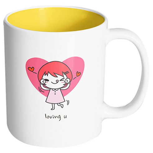 핸드팩토리 빨간머리 하트 머그컵, 내부 옐로우, 1개