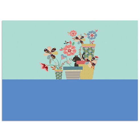 로엠디자인 실리콘 식탁매트, 꽃속고양이 1, 가로 385mm x 세로 285mm x 두께 1mm