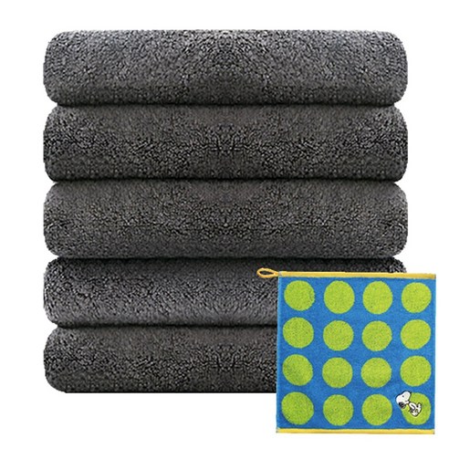송월타월 30수 코마사 호텔타월 170g 5p + 스누피 컬러도트 핸드타월 파랑, 진회색, 1세트