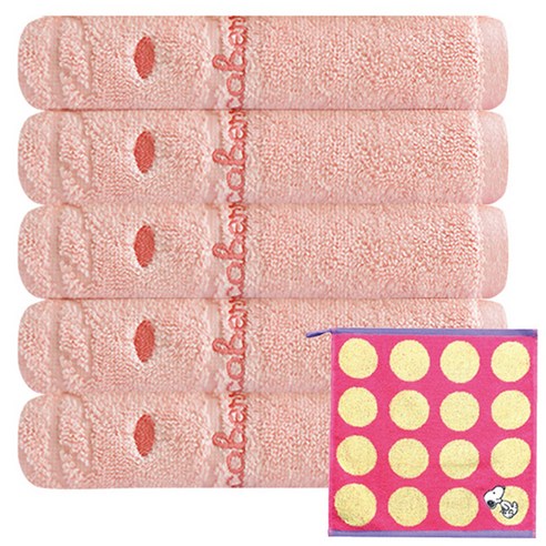 송월타월 코코베리 프렌즈 타월 5p + 스누피 컬러도트 핸드타월 분홍, 진분홍, 1세트