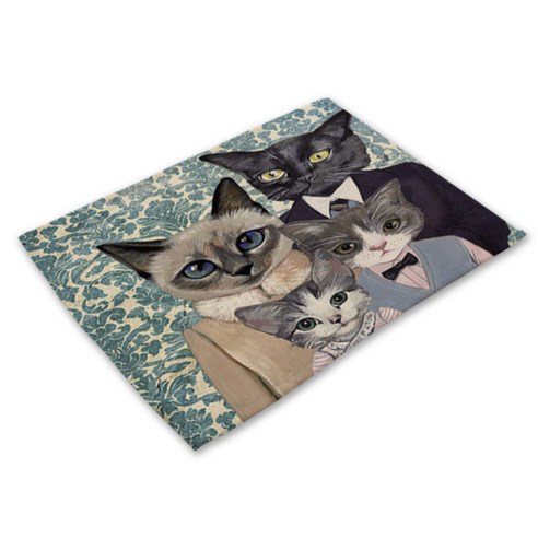 비케이 고양이 의인화 식탁매트, 18, 가로 42cm x 세로 32cm