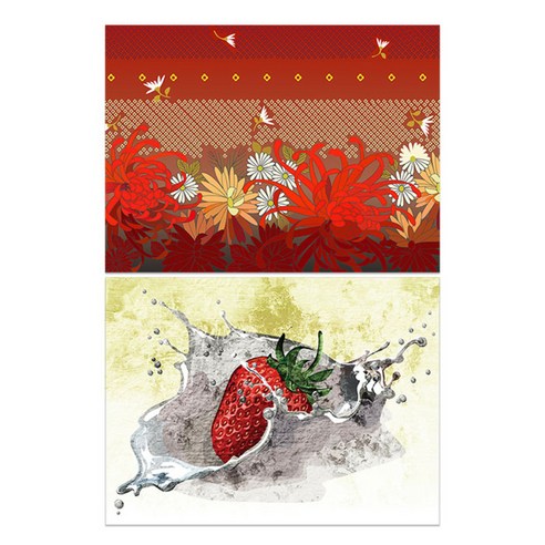 로엠디자인 실리콘 식탁매트 붉은국화 + 딸기, 혼합 색상, 385 x 285 mm