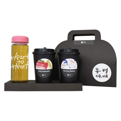 1AM 쥬뗌므 블랜딩 프리미엄 차세트 분홍뚜껑, 보틀 + 스티커 Heart to H + 루비 캐모마일 3p + 얼그레이 블라썸 3p + 패키지 블랙 동행 지금, 이곳, 1세트