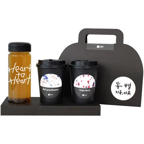 1AM 쥬뗌므 블랜딩차 검정 보틀 세트, 얼그레이 블라썸티 3p + 트리플 베리티 3p + 검정 뚜껑 보틀 + Heart to Heart 보틀용 메세지 스티커 + 동행 캘리그라피 메세지 + 프리미엄 블랙 패키지, 1세트