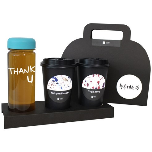 1AM 쥬뗌므 블랜딩 프리미엄 차세트 하늘뚜껑, 보틀 + 스티커 THANK U + 얼그레이 블라썸 3p + 트리플 베리 3p + 패키지 블랙 축복해요, 1세트