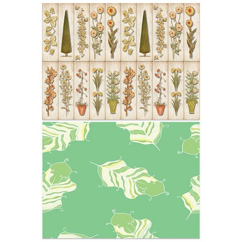 로엠디자인 실리콘 식탁매트 꽃패턴 가든 + 깃털, 연두, 385 x 285 mm