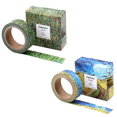 라이프포인트 반 고흐 마스킹 테이프 15mm x 7M, 붓꽃이 있는 아를 풍경 + 까마귀가 있는 밀밭, 1세트