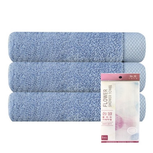 송월타월 호텔 피안느 170g 3p + 플라워 샤워타월 프레쉬 하늘, 파랑, 1세트