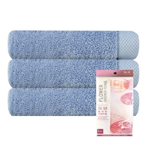 송월타월 호텔 피안느 170g 3p + 플라워 샤워타월 프레쉬 주황, 파랑, 1세트