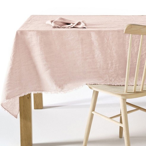 라흐두뜨 린넨 프린지 테이블보, Light pink, 직사각(150 x 250 cm)