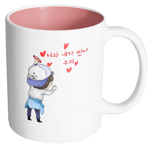 핸드팩토리 크레용꼬마 너와 내가 만나 우리 머그컵, 내부 파스텔 핑크, 1개