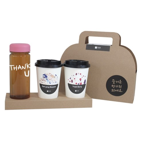 1AM 쥬뗌므 프리미엄 크라프트 THANK U 분홍뚜껑 보틀 블랜딩차세트, 크라프트 패키지 + 티백세트(테이크아웃잔 2p + 얼그레이 블라썸 3p + 트리플 베리 3p) + THANK U 보틀 스티커 + 트라이탄 보틀 +  즐거운 한가위 패키지 스티커, 1세트