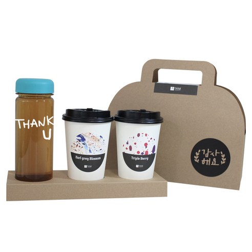 1AM 쥬뗌므 프리미엄 크라프트 THANK U 하늘뚜껑 보틀 블랜딩차세트, 크라프트 패키지 + 티백세트(테이크아웃잔 2p + 얼그레이 블라썸 3p + 트리플 베리 3p) + THANK U 보틀 스티커 + 트라이탄 보틀 +  감사해요 패키지 스티커, 1세트