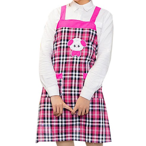 리빙팝 주방앞치마 체크퍼피, 핑크, 1개