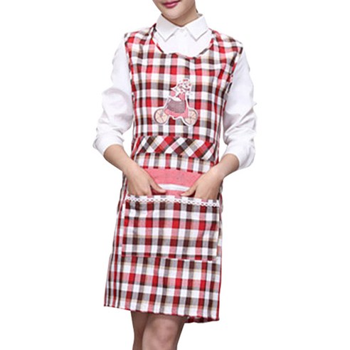 아울리빙 체크 패턴 주방 앞치마, 자전거 레드, 1개